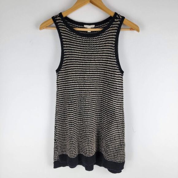Eileen Fisher Fine Mesh Organic Cotton Linen Blend Tank Top Black size P - Picture 1 of 5